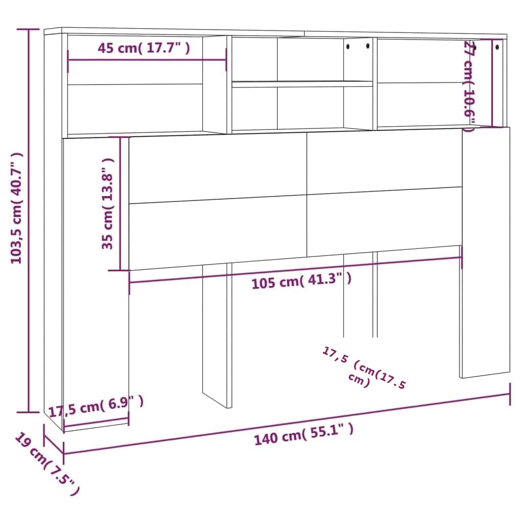 vidaXL Armoire de tête de lit Gris béton 140x19x103,5 cm