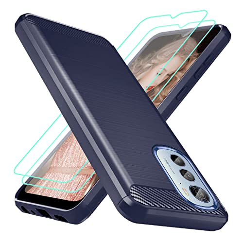 Compatible With Motorola Moto Edge 2022 Case With [2 Pack] Hd Screen Protector, Brushed Fashion Shockproof Covers,Flexible Tpu Bumper Soft Rubber Protective Phone Case For Moto Edge 5G 2022 Blue #TOP6