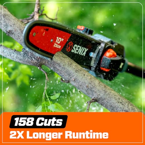 Image of SENIX 10 inch Cordless Pole Saw, 60V Max 3.0Ah Battery Powered, Carbon Fiber Telescoping Pole (4.6-8.5 ft), 65.5 ft /s Cutting Speed for Tree Pruning and Branch Trimming