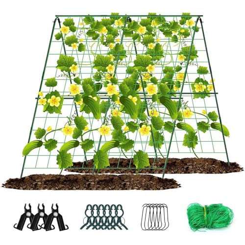 Enrejado para pepinos, enrejado de pepinos, marco en A, rejilla de soporte para plantas, enrejado plegable, soporte de crecimiento para pepino, tomate, calabaza, calabacín, guisantes