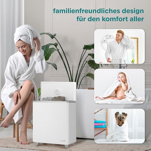 SereneLife WiFi Handtuchwärmer 20L Weiß/Natu-r Elektrisch Stehend, Smart Handtuchtrockner mit App Steuerung, Timer, Aromatherapie und Temperaturregelung