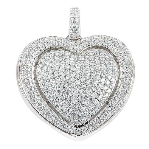 Sterling Silver Rhodium Plating and micro-pave CZ Heart Pendant