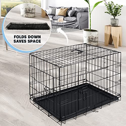 Dog Crate Dog Cage M L XL,Foldable Metal Puppy Dog Crates with 2 Doors with Chew Resistant Plastic Base Tray and Carrier Handle - Image 6