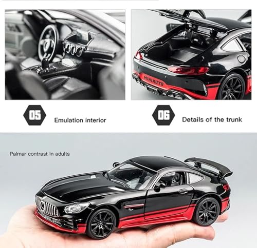 Image of 1:32 Scale Mercedes-Benz AMG GT R Diecast Car Toy - Pull-Back Alloy Sports Model with Light & Sound - Toy Car for Kids, Boys, Collectors & Enthusiasts (Multicolor)