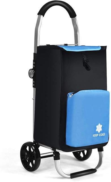Multigot Shopping Trolley, Folding Grocery Cart with Smooth Wheels and Detachable Bag, Lightweight Stair Climbing Cart for Shopping, Camping, Laundry and LuggageBlue + Black