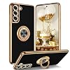 YINLAI Design for Samsung Galaxy S21 FE 5G Case, with Rotatable Ring Holder Magnetic Kickstand Stand Women Girls Soft Silicone Slim Shockproof Protective Phone Cover 6.4 inch, Black