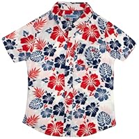 Tommy Bahama Boys Classic Woven Button-Down Short-Sleeve Hawaiian Shirt with Pocket for Kids (Blue/Red Floral, Size 8)