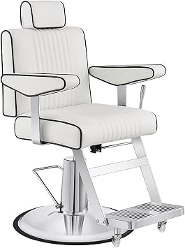Dir All Purpose Reclining Chair Heavy Duty Barber Chair Hydraulic Salon Chair with Reclining Backrest Executive in White