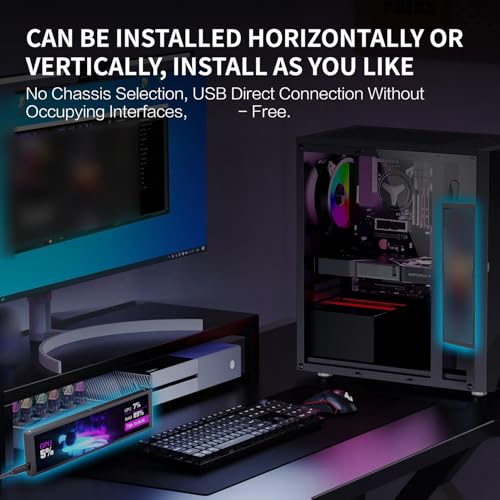 Image of 9.2 inch PC Case Side Screen, Customizable Monitor Display for System Stats and Animated Themes, USB Powered, Supports Wallpaper, GIF and Hardware Monitoring (White)