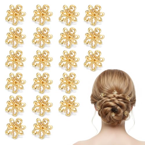 Image of 20Pcs Small Gold Flower Hair Claw Clips for Women Girls, Metal Mini Clips for Hair, Cute Sparkling Flower Tiny Claw Clip