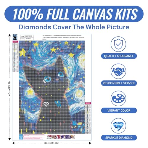 Image of SANYUN Cat Diamond Art Kits for Adults,Starry Night Diamond Painting Kits, Animals Paint by Diamonds Pictures for Beginners Teenagers,Perfect for Home Office Decor 12x16 inch