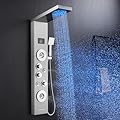 ROVATE LED Shower Panel Tower System with Rainfall and Mist Shower Head, 6-in-1 Shower Panels with Jets and Handheld and Digital Temperature Display, Shower Tower High Pressure with Tub Spout