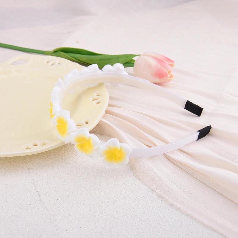 Miniatura 7 de Guqqeuc Diadema floral hawaiana blanca para niñas, diadema de plumeria para el verano, playa, boda, baile de graduación
