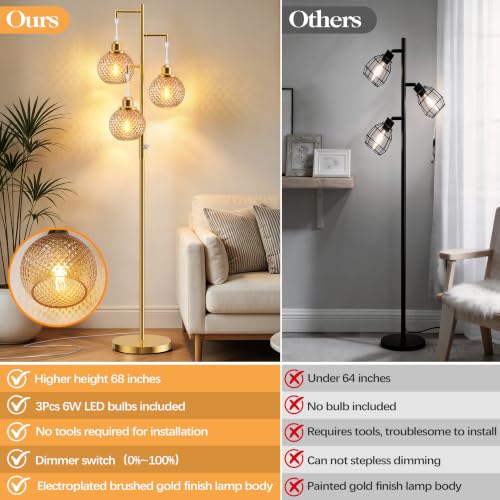 Image of QiMH Glass Floor Lamps for Living Room, Standing Lamp for Bedroom, Amber
