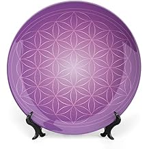 8 Inch Decorative Plate, Abstract Porcelain Plate, Flower of Life Psychedelic Tones Love Soul Kitsch Art Print Ceramic Wall Hanging for Fine Dining For Upscale Events, Dinner Parties, Weddings