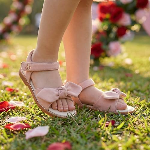 Image of THEE BRON Toddler Girls Sandals Wedding Flower Girl Dress Shoes Open Toe Flats