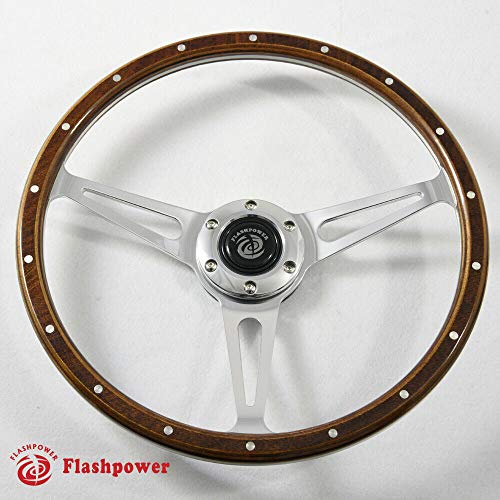 Flashpower 15'' Classic Wood Steering Wheel Riveted with Horn Button