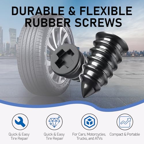 Image of Tire Repair Kit, Rubber Tire Plugs, Vacuum Tire Repair Screws, Puncture Repair Kit for Car, Motorcycle, Truck, ATV, Fast DIY Tire Plug Tool, Self-Service Tire Repair Nails for Flat Tires (60)