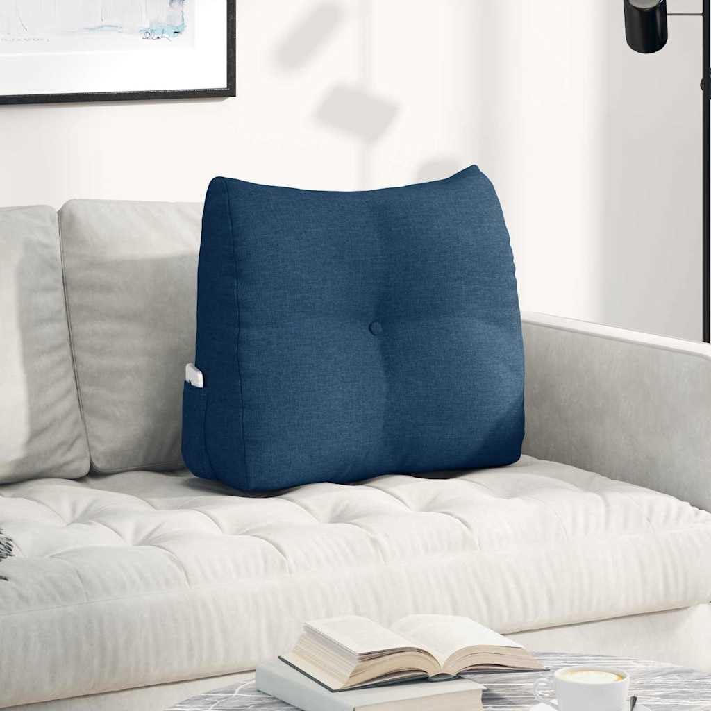 Cojín de espalda azul 60 x 24 x 50 cm de tela ergonómico ortopédico con funda extraíble transpirable para oficina, sofá, coche, cama y silla de ruedas