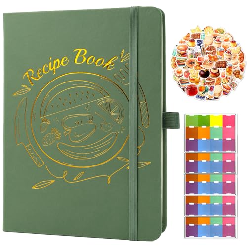 Blank Recipe Book to Write Your Own Recipes A5 Recipe Book for Own Recipes with Index Tabs and Stickers Blank Recipe Journal for 100 Recipes Hardcover 120Gsm Thick Paper Family Cookbook Notebook