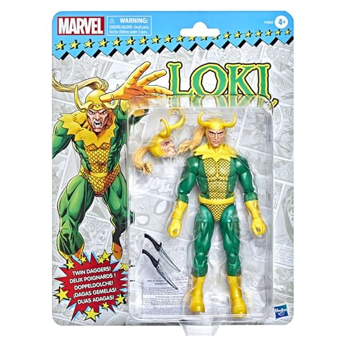 Image of Marvel Legends Series Loki 6-inch Retro Packaging Action Figure Toy, 3 Accessories