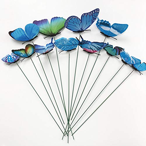 V-Time 24Pcs Garden Butterfly Decorations Outdoor Waterproof Butterfly Stakes Ornaments For Indoor/Outdoor Yard/Christmas Patio Plant Pot Flower Bed Home Decoration (Blue) #TOP5