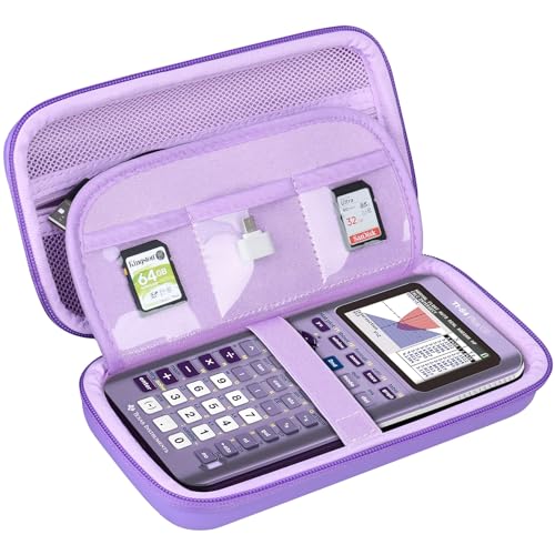 BOVKE Estojo rígido para calculadora Texas Instruments TI-84 Plus CE Color Graphing Calculator/TI-84 Plus/TI-83 Plus CE, bolso extra com zíper para cabos USB, carregador, manual e mais, roxo