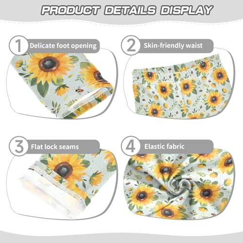 Girls' Athletic Leggings Ankle Length Yoga Dance Pants Kids Teen 4T Sunflower Flower Bee3