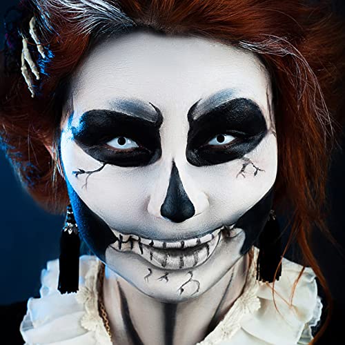 Meicoly Black Face Paint Clown White Makeup,Classic Pro Oil Based Face Paint,Body Paint For Adults, Sfx Joker Zombie Vampire Skull Skeleton Cosplay Halloween Makeup With 4 Sponges,100G/3.53 Oz #TOP6