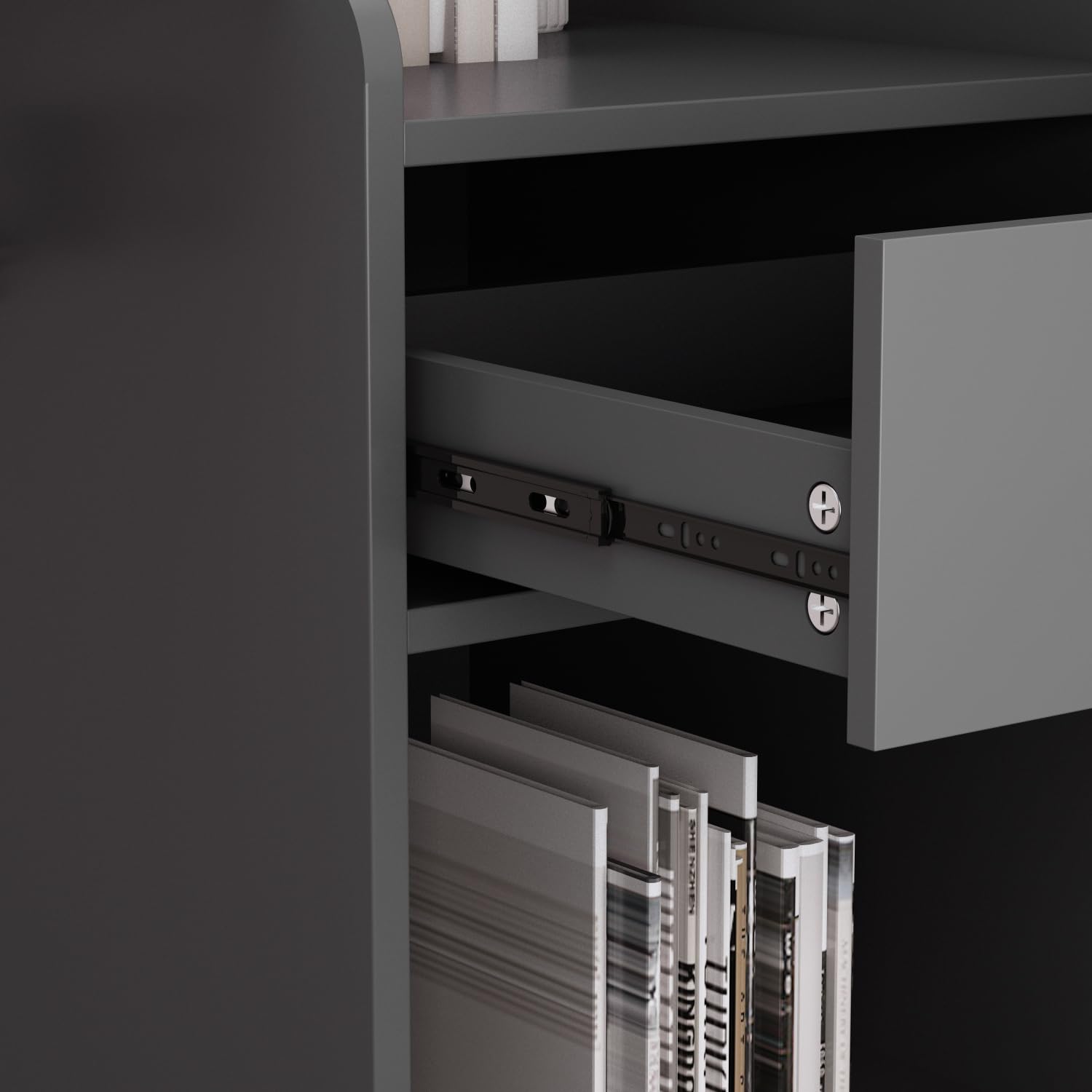 Mesa de Oficina, Mueble Recepción, Mostradores de Recepción Grandes, Mostrador Basic, Mostradores para Tiendas, Recepción Mueble, Blanco y Negro, MDF, 40 x 121 x 110 CM