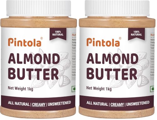 Image of Pintola Almond Butter Creamy 1kg - All Natural Unsalted Butter, Healthy Almond Butter Unsweetened for Bread Spreads, Vegan (Pack of 2)