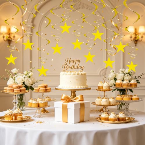 Image of BEISHIDA Gold Star Hanging Swirl Decorations,Hanging Gold Party Supplies for Graduation Wedding Baby Shower Decorations,Pack of 15