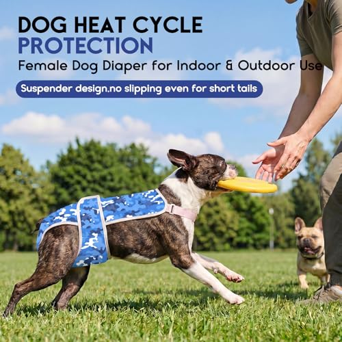 Image of ASENKU 2 Pack Female Dog Diapers with Suspenders, Reusable Washable Puppy Panties for Small Dogs, Leak-Proof Pet Underwear for Heat Cycle & Period