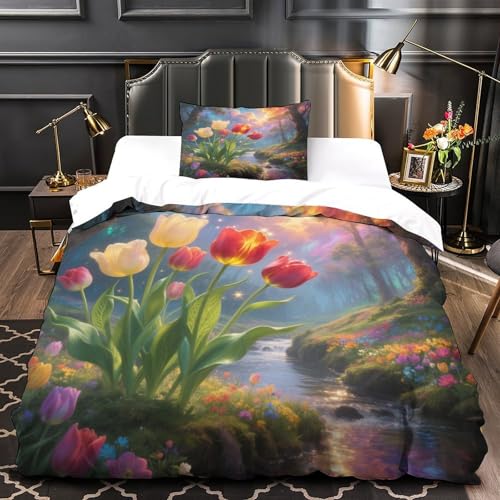 Housse de couette microfibre douce à fermeture éclair cachée motif tulipe - 4