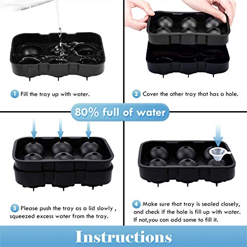 Baixinda Ice Cube Tray ijsbal Mould Large (2 Packs) Herbruikbare zwarte siliconen 6 gigantische ijsbal ijsblokjesvorm… - Afbeelding 7