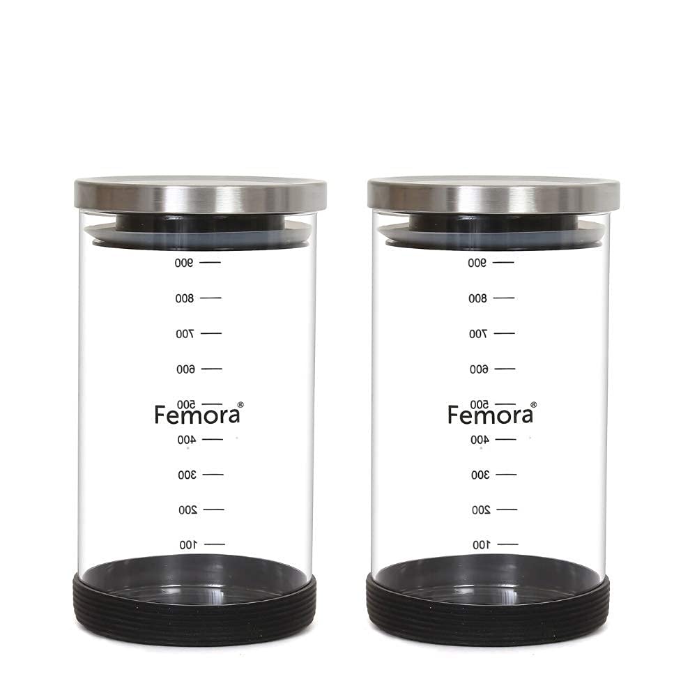 Femora Storage Jars Borosilicate Glass with Silicon Bottom Air Tight Jar with Steel Lid, 900 ML, Pack of 2 (B084WXC2J3) Amazon Price History, Amazon Price Tracker