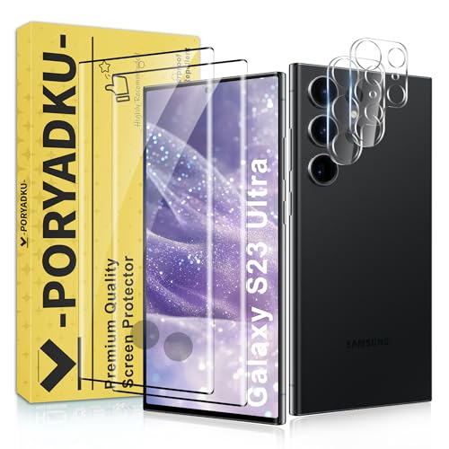2+2 Pack for Samsung Galaxy S23 Ultra Screen Protector Tempered Glass + Camera Lens Protector Bubble-Free Installation Fingerprint Touch ID Compatible HD Clear Scratch Resistant for S23 Ultra 6.8