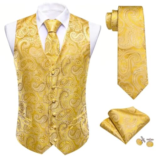 Men's Party Formal Vest Set with Tie Waistcoat Cufflinks and Pocket Square for Wedding2