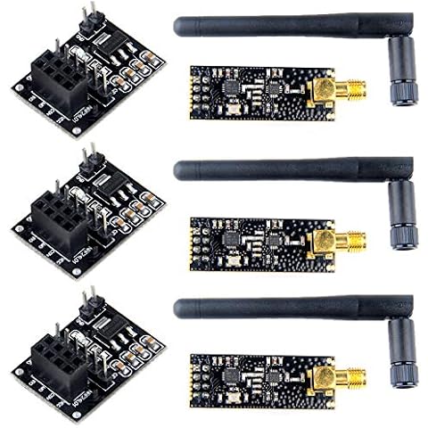 MakerFocus 3pcs NRF24L01+PA+LNA Wireless Transceiver RF Transceiver Module 2.4G 1100m with Antenna and 3pcs NRF24L01+ Breakout Adapter with 3.3V Regulator on-Board for Ar duino Cover