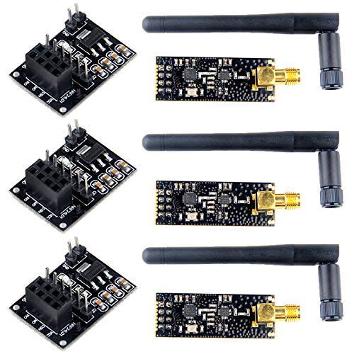 MakerFocus 3pcs NRF24L01+PA+LNA Wireless Transceiver RF Transceiver Module 2.4G 1100m with Antenna and 3pcs NRF24L01+ Breakout Adapter with 3.3V Regulator on-Board for Ar duino