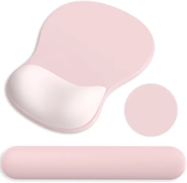 Ergonomic Mouse Pad with Wrist Rest and Keyboard Wrist Rest, Gel Mousepad and Wrist Rest for Computer Keyboard, Pain Relief, Non-Slip PU Base, Pink Mouse Pad with Wrist Support for Gaming, Office