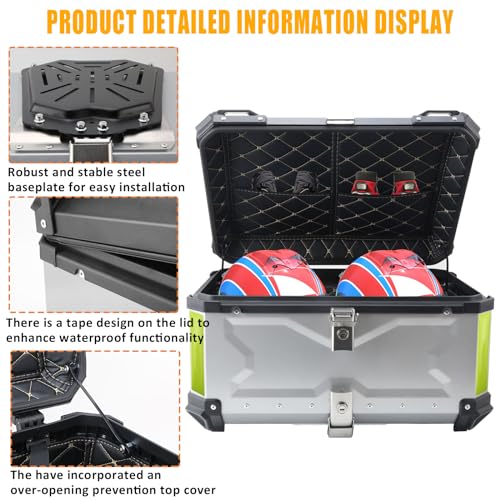 LASIEYO [2023 65L Capa superior para motocicleta, caixa traseira de alumínio com trava para capacete