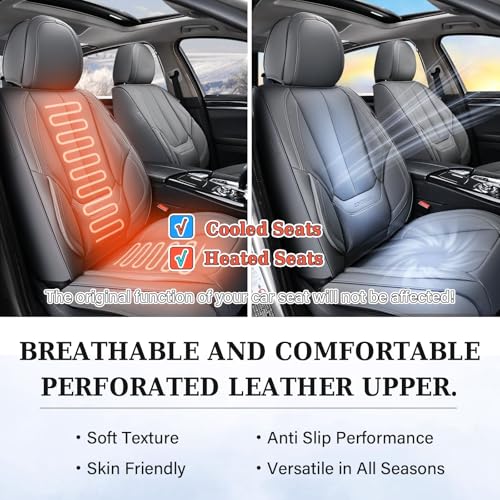 Image of Coverado Seat Covers, Car Seat Covers Front Seats, Car Seat Cover, Car Seat Protector Waterproof, Car Seat Cushion Nappa Leather, Gray Seat Covers Carseat Cover Universal Fit for Most Cars