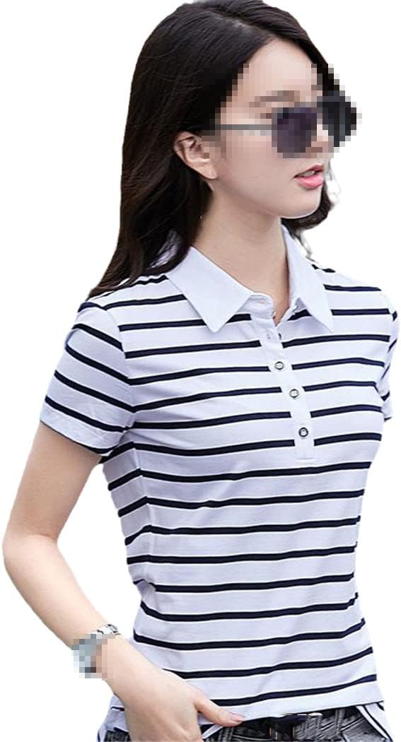 Summer Womens Polo Shirts Cotton Short Sleeve T'shirt Female Breathable Striped Fashion Tops