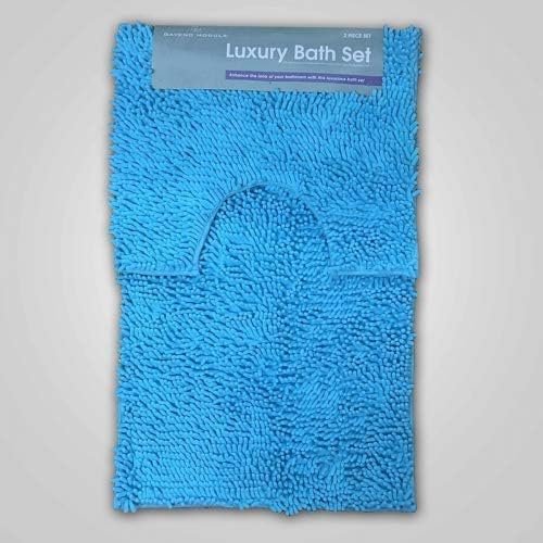 Artistic 2Pcs Loop Bath Set Non Slip and Absorbable Rubber Washable Pedestal Mat and Bath Mat Bathroom Rug set (Royal Blue)