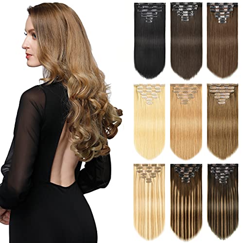 ROSEBUD Seamless Clip In Hair Extensions REMY Human Hair 7Pcs 16 Clips PU Weft Hair Extensions 14 Inch