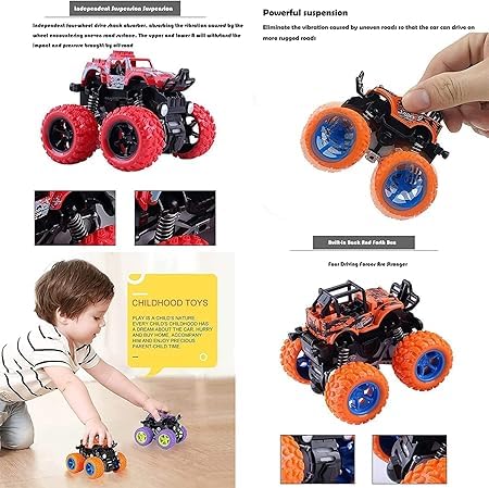 Image of BabyGo Mini Monster Friction Power Truck Pack of 2 Kids Age 3-8 | 360 Drift Stunt Car | Push & Go Forward | Off-Road Toy Car | Best Birthday Gift for Baby Boys & Girls. (Mutlicolor) (Pack of 4)