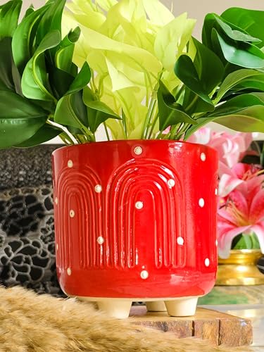 Image of Niyara Ceramic planters pots for Indoor Outdoor Home, Garden Office Decor Balcony Planters Gamla Flower Size Small 6 inches (Abstract Red)
