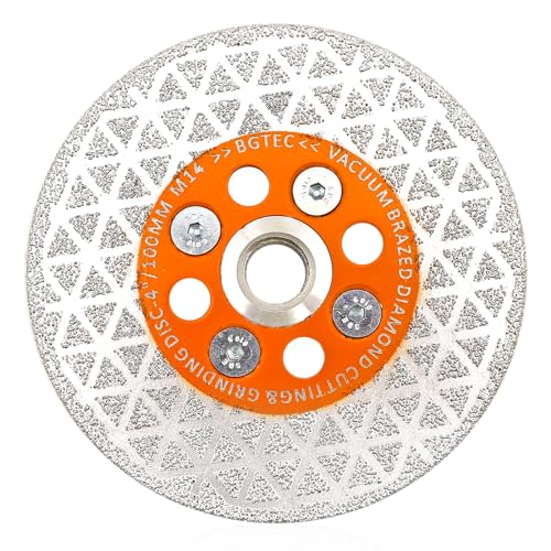 BGTEC Disco Abrasivo de Corte de Diamante, 100MM Disco de Corte de Diamante Soldado al Vacío de Doble Cara, Biselado para Azulejos de Porcelana, Granito, Mármol, Hormigón con Rosca M14