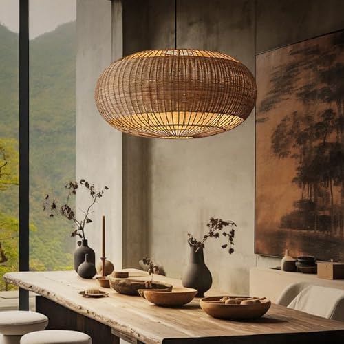Rattan Handwoven Pendant Lights Adjustable Bamboo Wicker Hanging ...